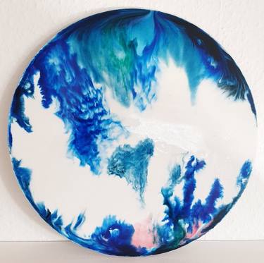 Resin Art Abstract Flowers Art Blue Black White Art Round thumb