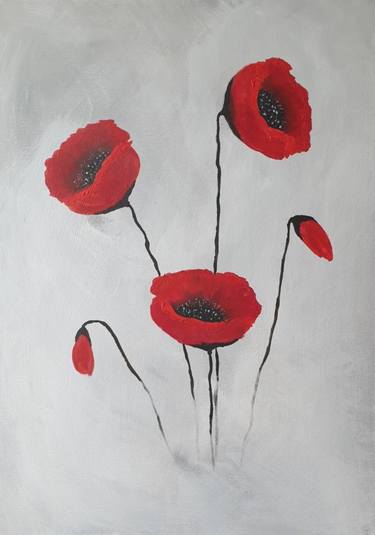 Dreamy Red Poppies Landscape Painting Art Abstract  Flowers thumb