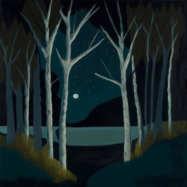 Birch Trees At Night 1 Digital By Artspin Studio Saatchi Art