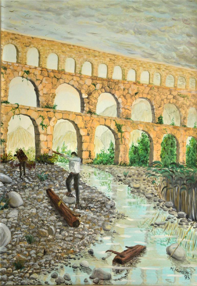 Original Architecture Painting by Massimo Mancuso | Figurative Art on Canvas | Acquedotto romano (1993) - olio su tela - cm 50 x 70