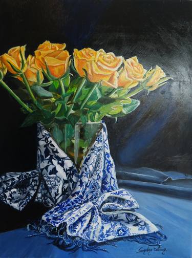 Original Fine Art Floral Paintings by sandra Damen