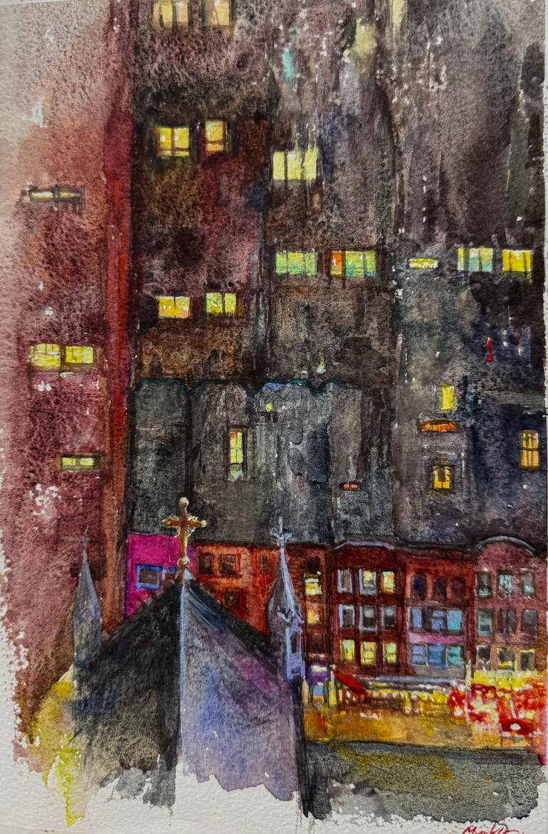 Original Architecture Painting by Tanya Makht | Contemporary Art on Paper | "New York"