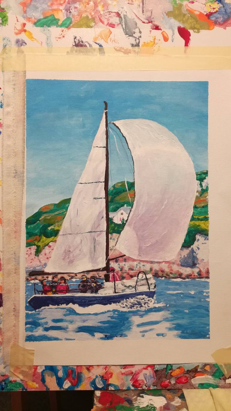Original Impressionism Boat Painting by Stjepan Perkovic