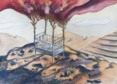 Print of Surrealism Landscape Drawings by Markos Papoutsakis