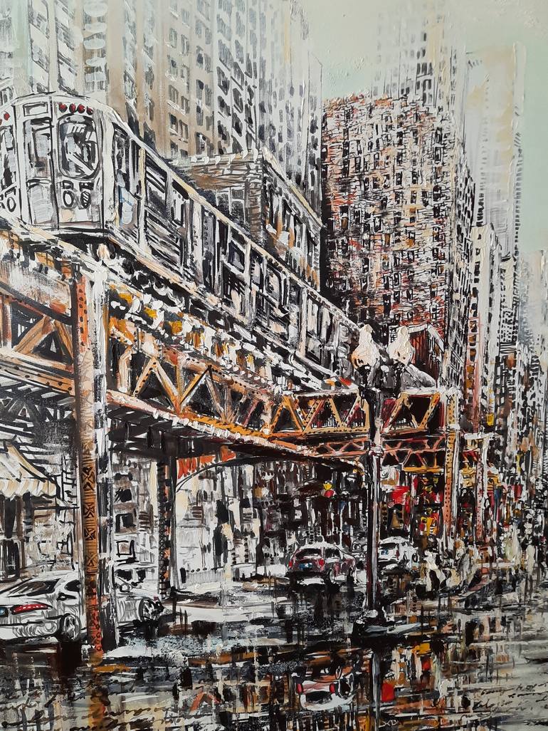 Original Expressionism Cities Painting by Aidas Mikelenas