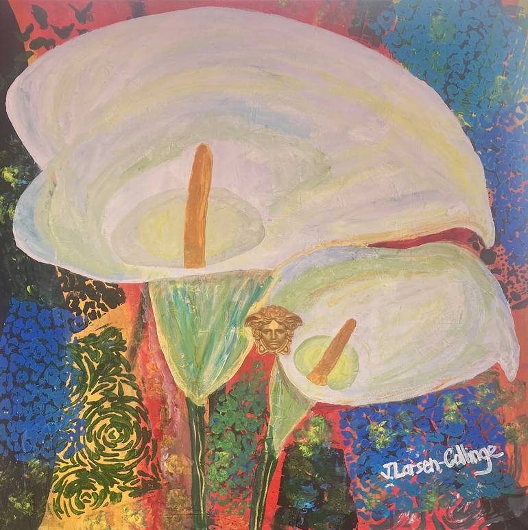 Original Floral Painting by J Larsen-collinge | Abstract Expressionism Art on Canvas | Guardian of the Lilies