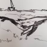 Jose Trujillo Impressionism Black Ink Wash on Paper Whale Series by Jose Trujillo