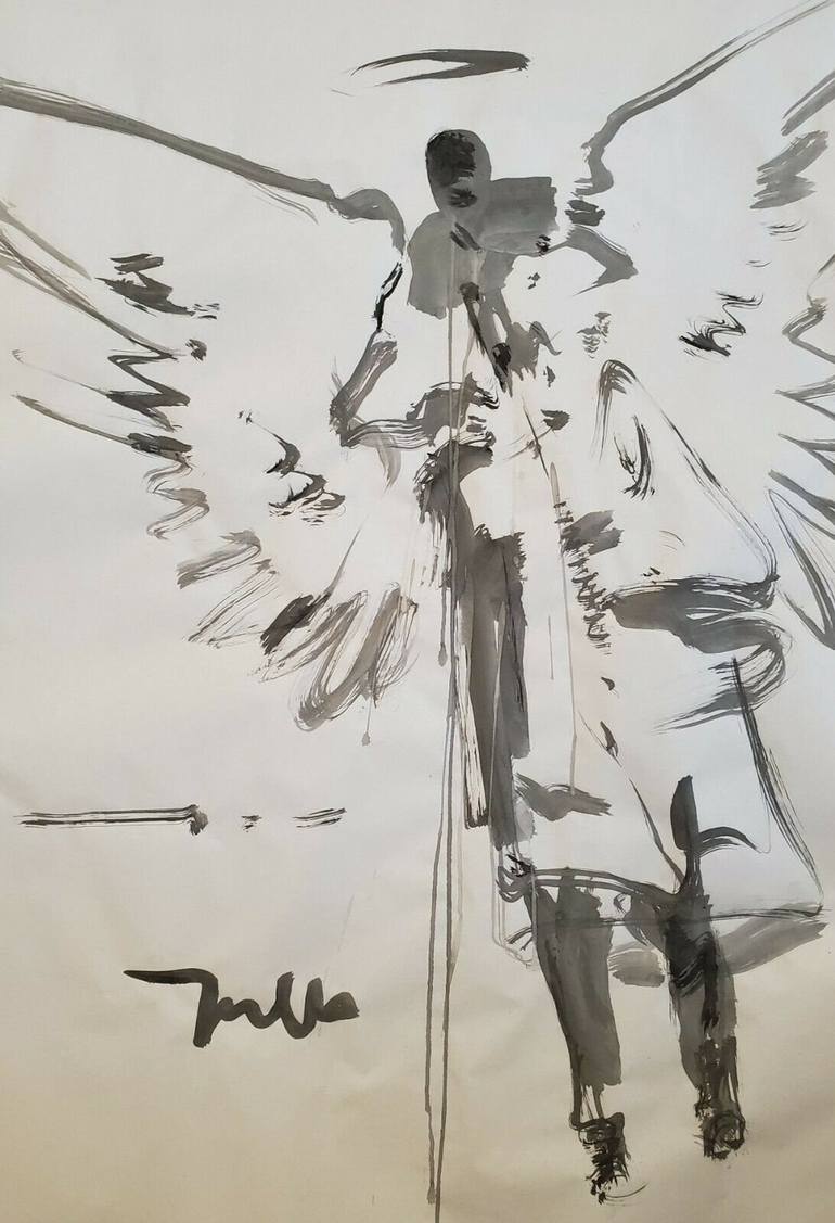Jose Trujillo Modern Art Abstract Expressionist Ink Wash Bee Insect Minimalist