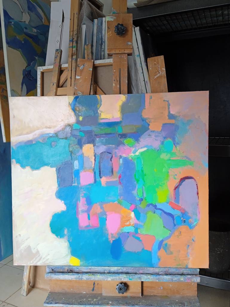 Original Abstract Expressionism Architecture Painting by Elena Shraibman