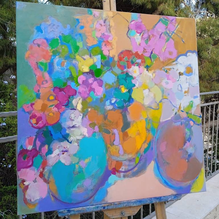 Original Abstract Expressionism Floral Painting by Elena Shraibman