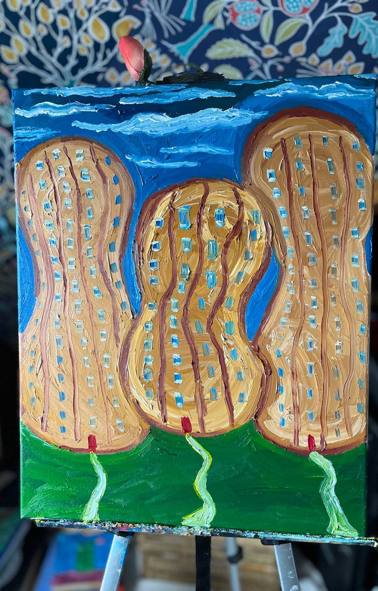 Original Surrealism Cities Painting by Julie Mullen