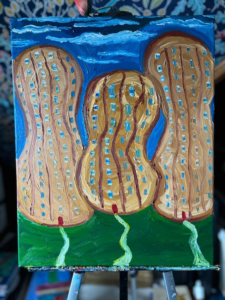 Original Surrealism Cities Painting by Julie Mullen