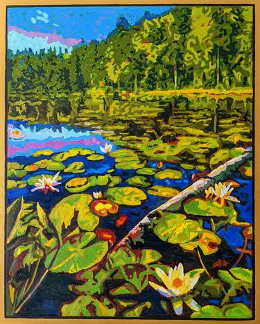 Water lilies on a forest lake thumb