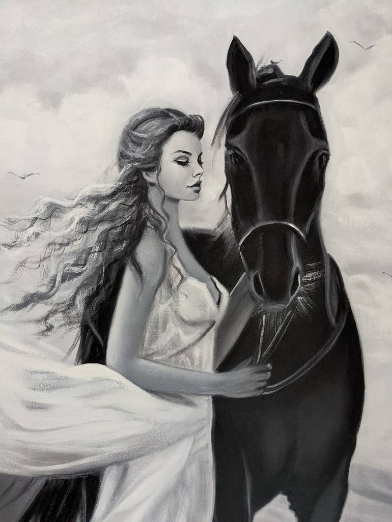 Original Figurative Horse Painting by Irina Goldenfish