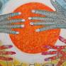 The arms of a man and a woman, the power of the middle. Many eyes are present.
Collage of paper, acrylic paint and marker.
Ready to hang