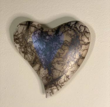 Horsehair raku heart. TWO HEARTS BEAT AS ONE. 3D wall art. thumb