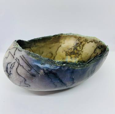 Horsehair raku shell. Organic rustic style. Ceramic fine art. thumb