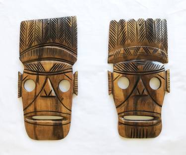 Caribbean Mahogany Wall Masks - Pair thumb