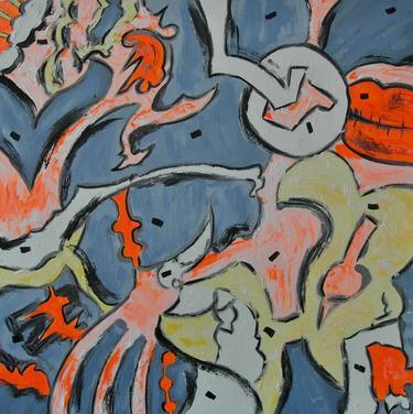 №5 Neon Orange Gray Acryl on Canvas thumb