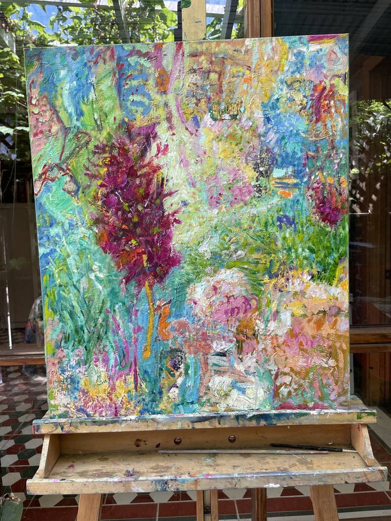 Original Impressionism Garden Painting by Maureen Finck