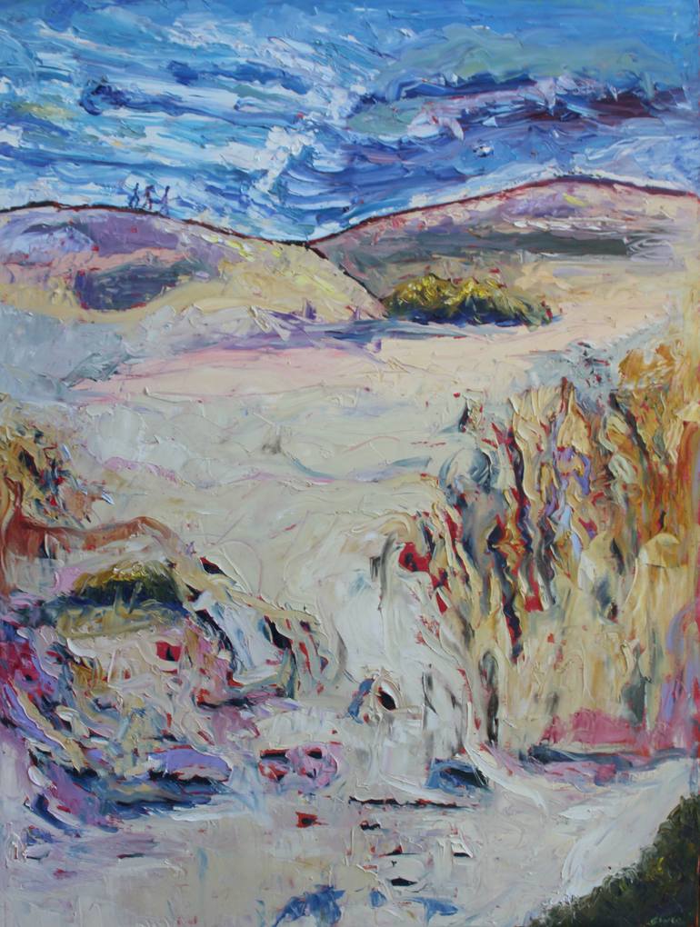 Original Seascape Painting by Maureen Finck | Expressionism Art on Canvas | SAND-BOARDING THE LITTLE SAHARA SAND DUNES ON KANGAROO ISLAND