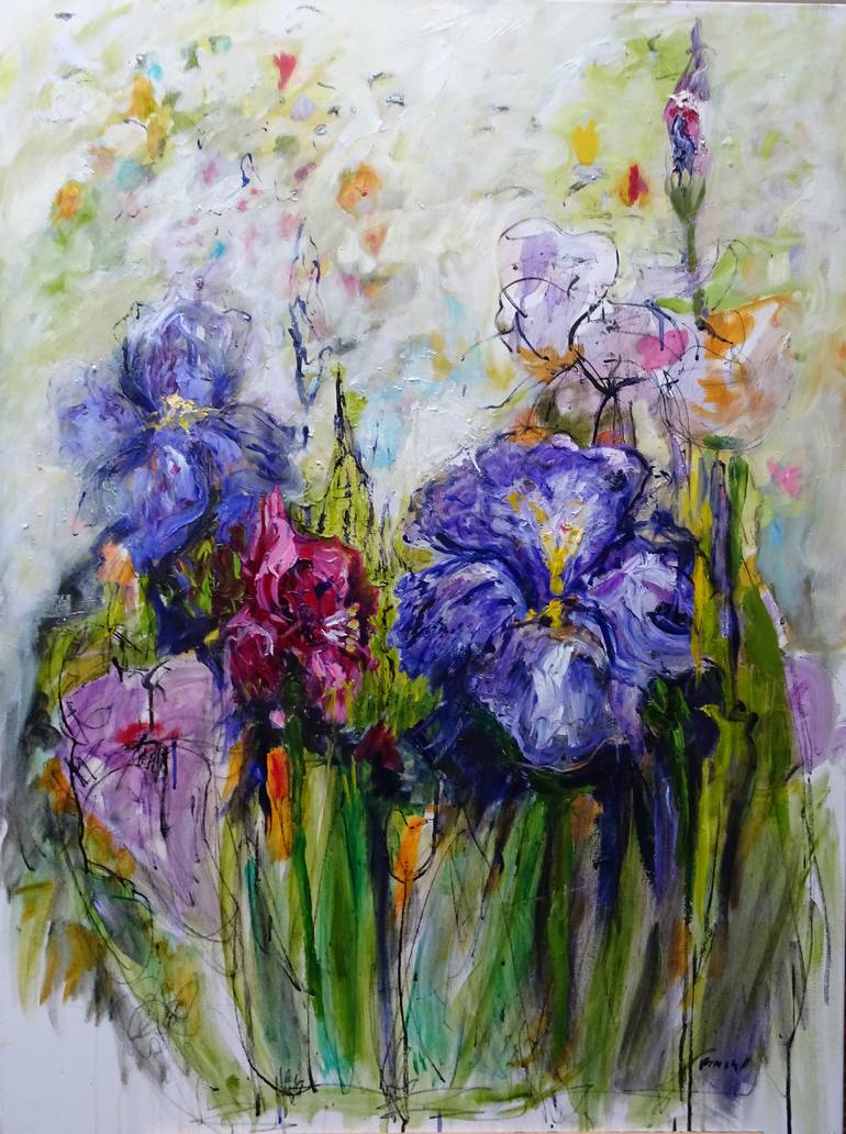 Iris Flowers Painting By Maureen Finck Saatchi Art
