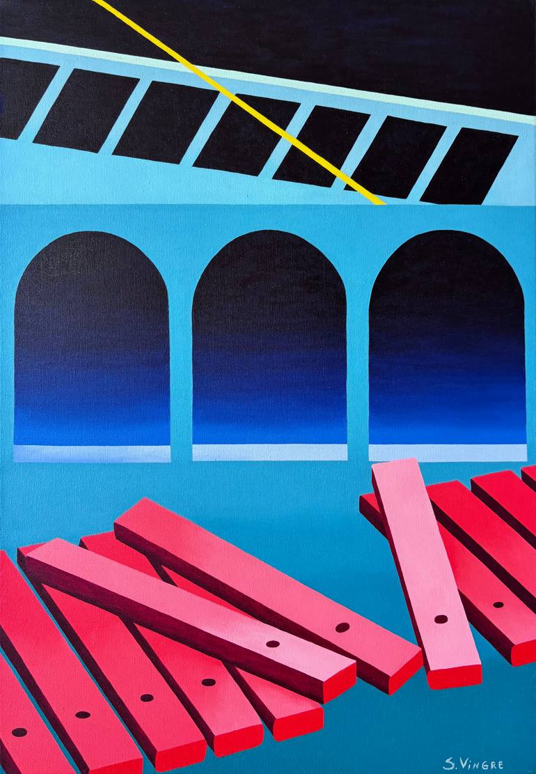 Original Architecture Painting by Sandra Vingre | Contemporary Art on Canvas | The old station