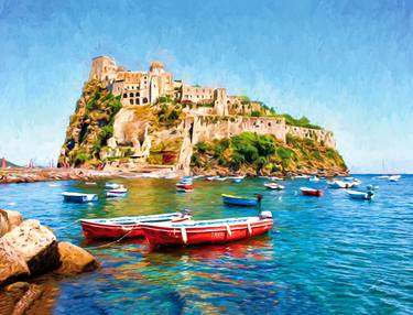 Ischia – Aragonese Castle with boats - Limited Edition 3 of 50 thumb