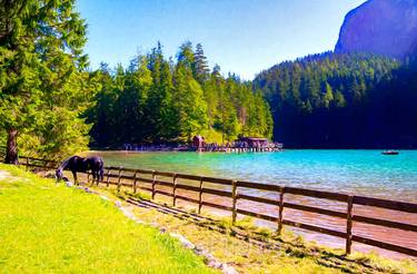 Lake Braies – Panorama with horse - Limited Edition 1 of 10 thumb