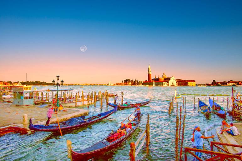 Original Landscape Photography by Giuseppe Ruggiero | Impressionism Art on Canvas | Sunset on the Grand Canal - Limited Edition 1 of 20
