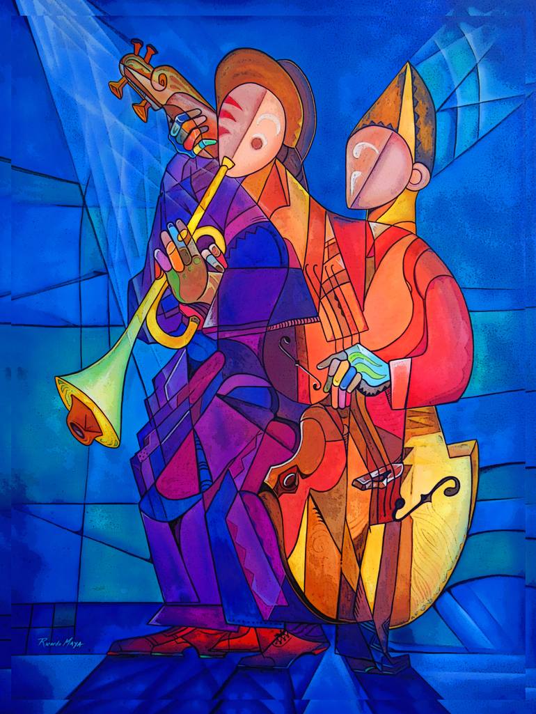 Tow musicians. Painting by Ricardo Maya | Saatchi Art
