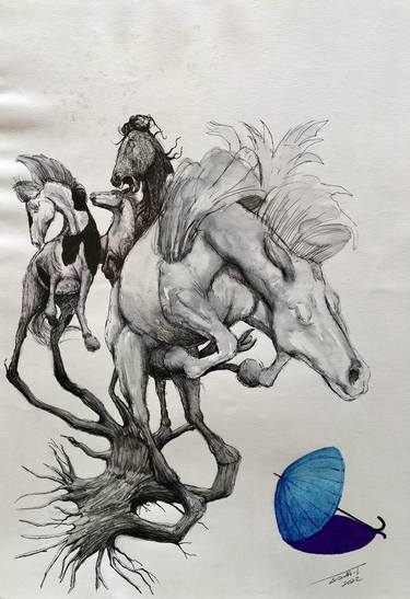 Print of Conceptual Horse Drawings by Alain Donate