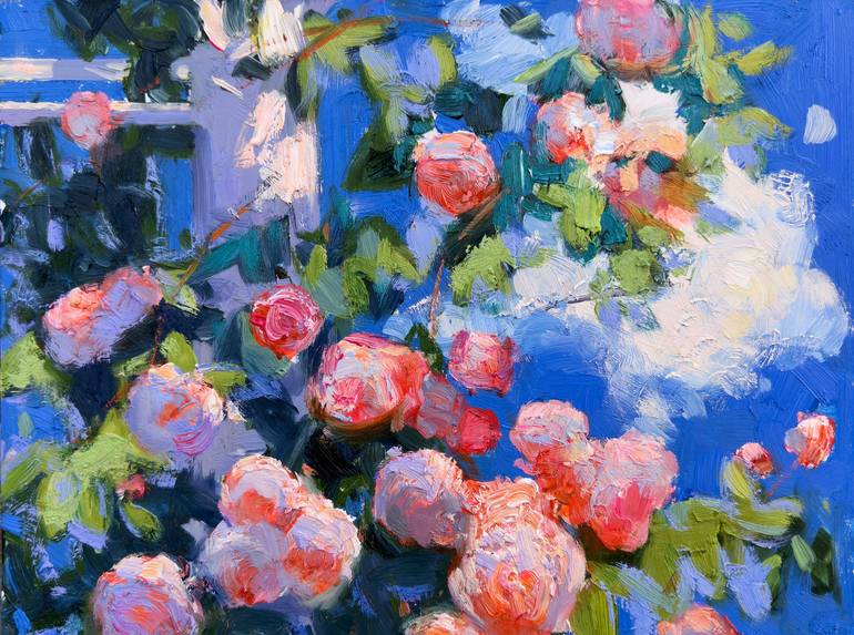 Original Impressionism Floral Painting by Khanlar Asadullayev