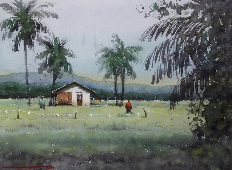 Sa Palayan Painting by Gieward Hulagno | Saatchi Art