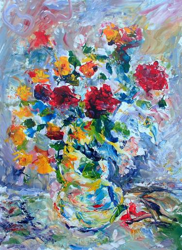 Print of Expressionism Floral Paintings by Zoran  Art painter Andrić