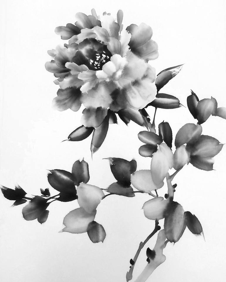 chinese flower paintings black and white