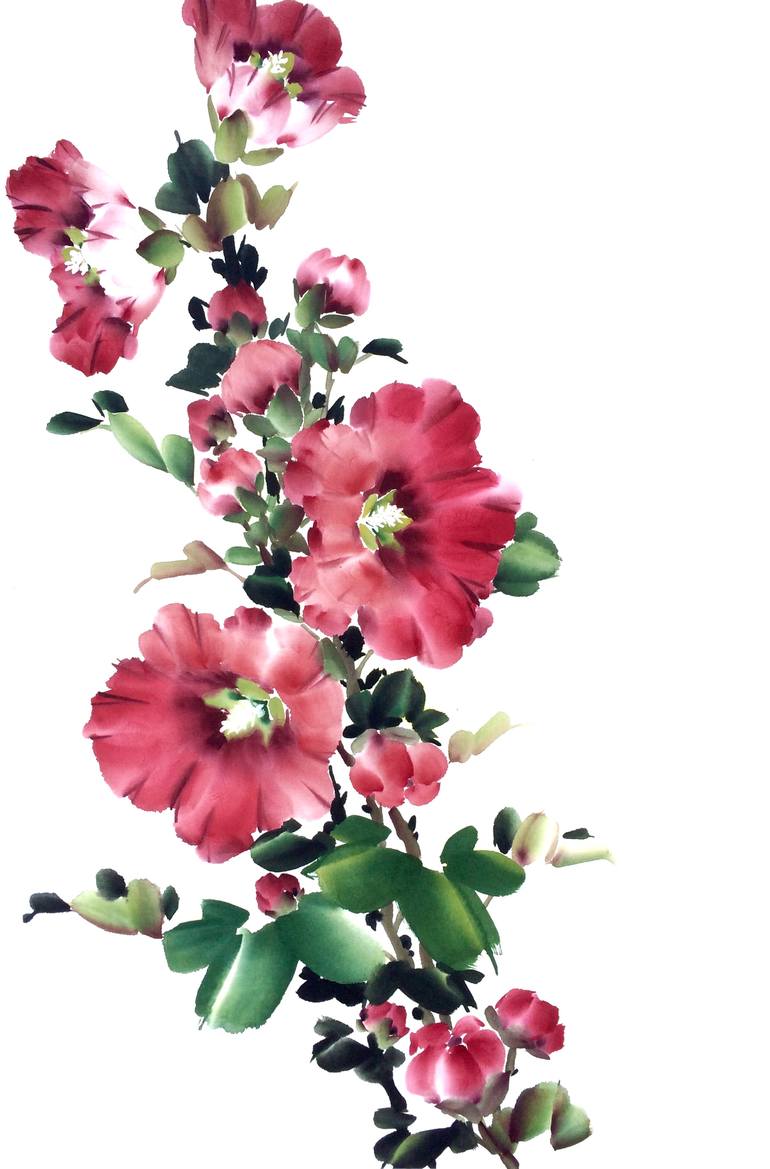 Chinese Painting Hollyhock Painting by Mayee Futterman | Saatchi Art