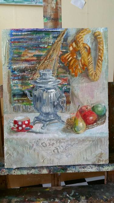 Stil life naturmort modern russian art with samovar thumb