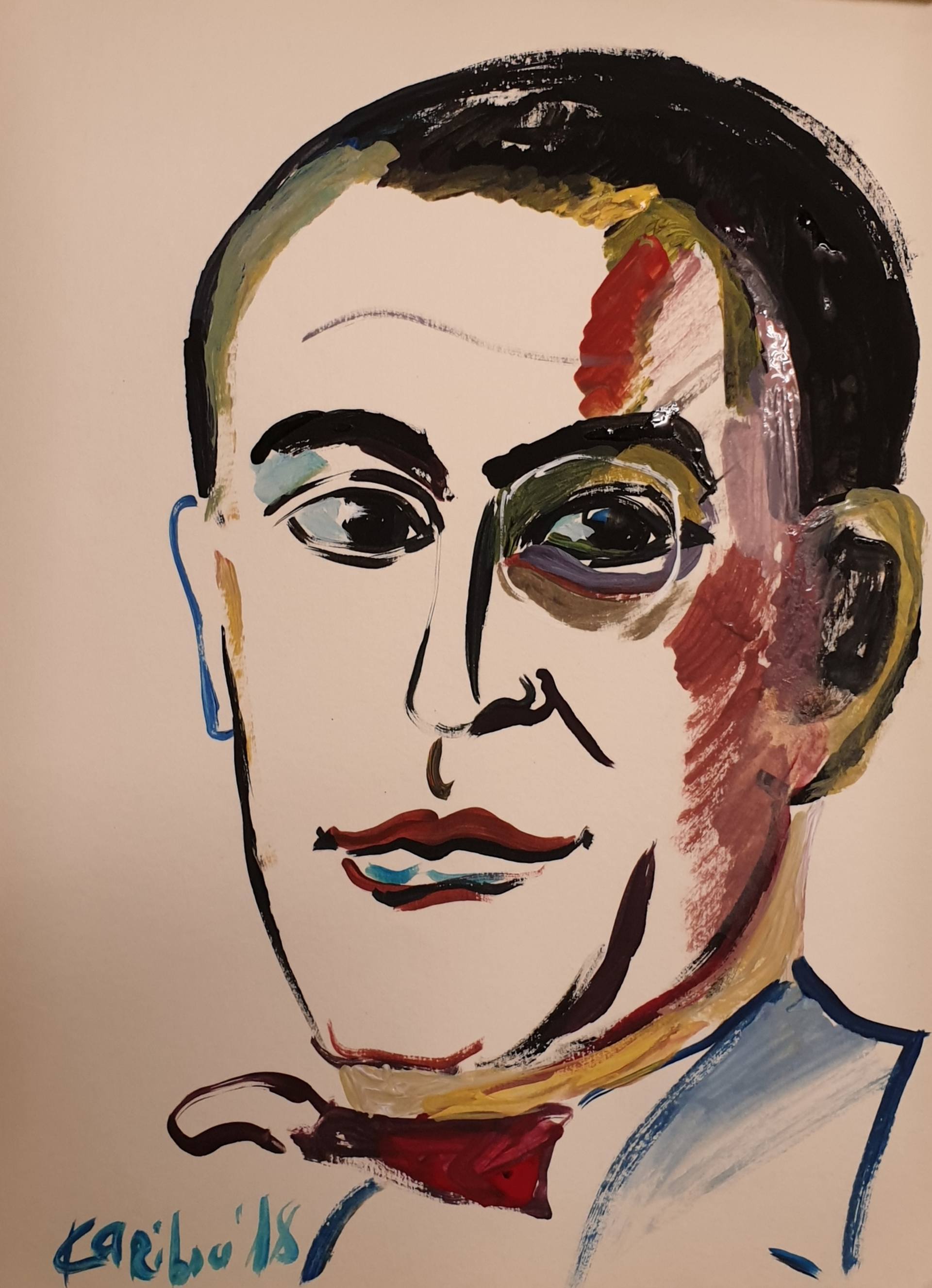 Abstract male portrait AndrÃ© Rouveyre famous faces portrait pop art a lÃ   Modigliani by karibou Painting by Karibou Art | Saatchi Art