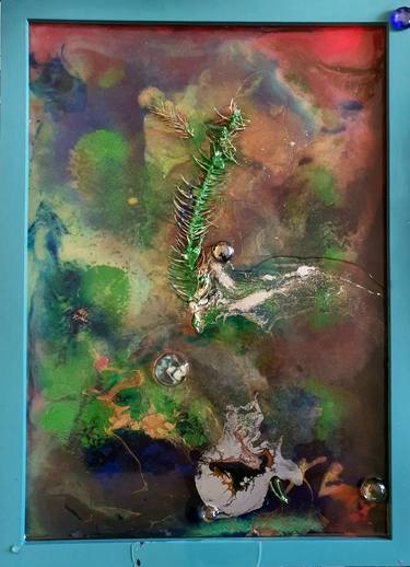 An original abstrait abstract resin art with natural elements thumb