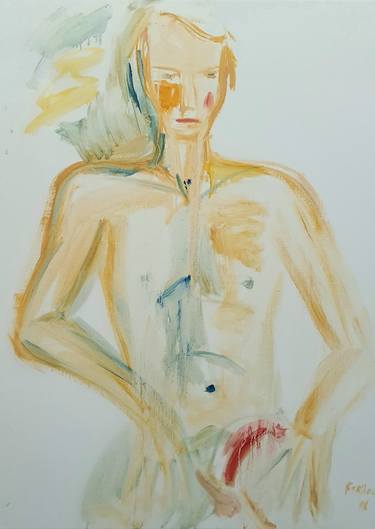 Male naked portrait in manner of Egon Schile by karibou artist thumb