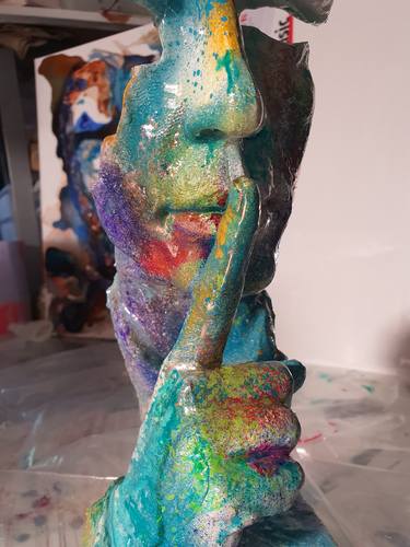 Droll silent thinker resin sculpture by karibou artist thumb