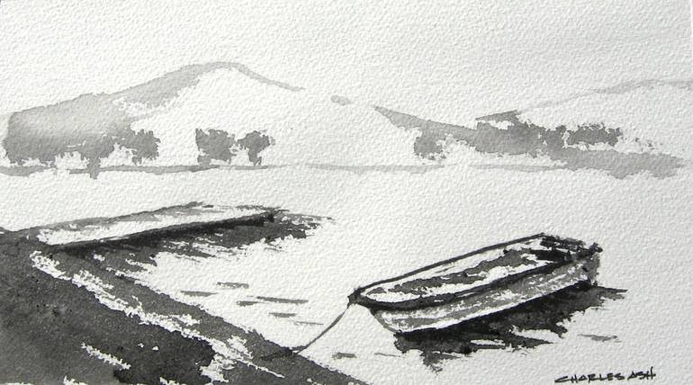 Original Landscape Painting by Charles Ash | Impressionism Art on Paper | Morning On The Lake