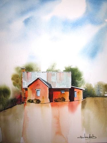 Northern New Mexico Farmhouse - Original Watercolor Painting thumb