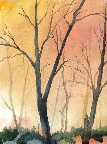 Autumn Morning Mist - Original Watercolor Painting thumb
