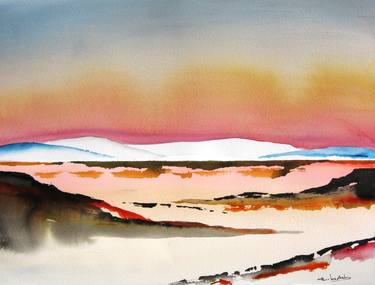 Santa Fe Mesa Sunset - Original Watercolor Painting thumb