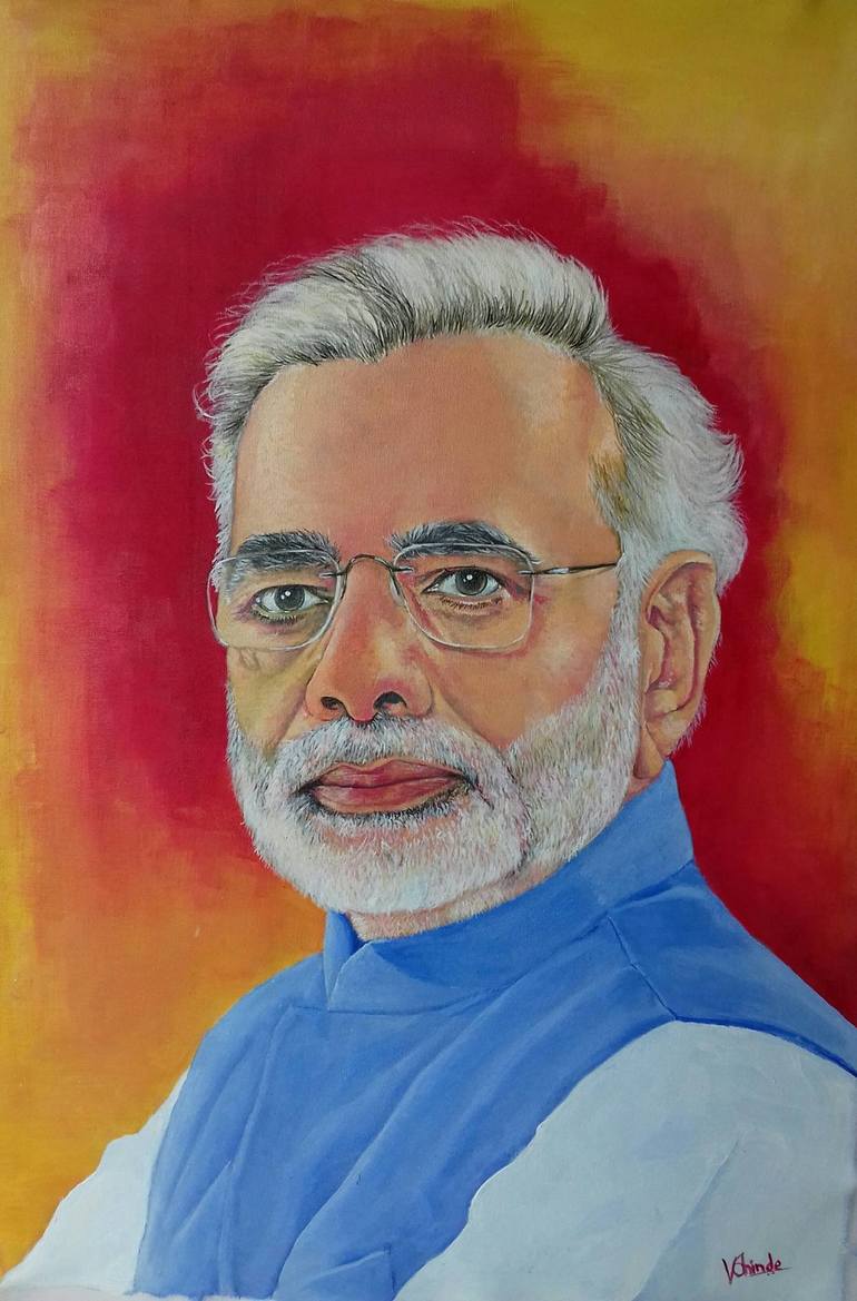 Narendra Modi Painting by Vijay Shinde | Saatchi Art