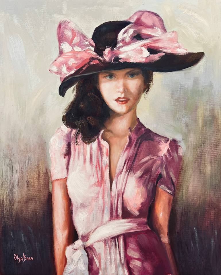 Lady in Pink Hat Painting by Olya Basa Saatchi Art