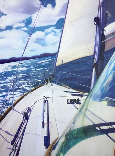 Original Impressionism Sailboat Mixed Media by CR Rousseau
