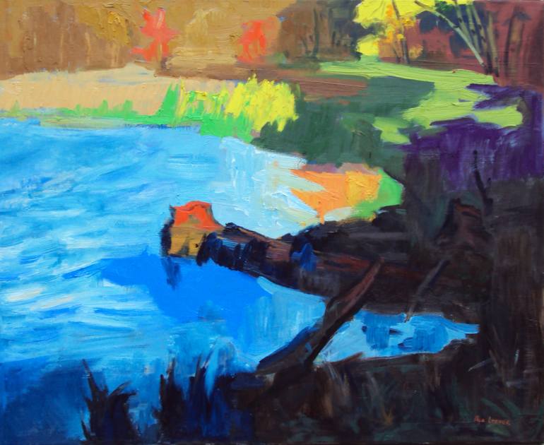 Original Landscape Painting by Ilya Lerner | Expressionism Art on Canvas | Sunset by the lake #3